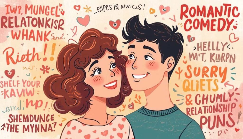 "couple sharing a laugh, short relationship pun illustration"