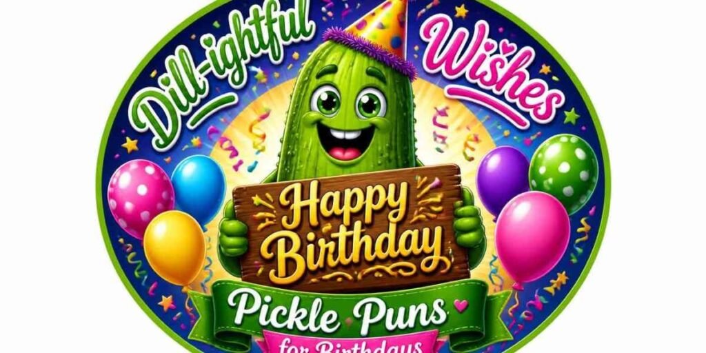  "birthday cake with pickle jar, pickle pun birthday illustration"
