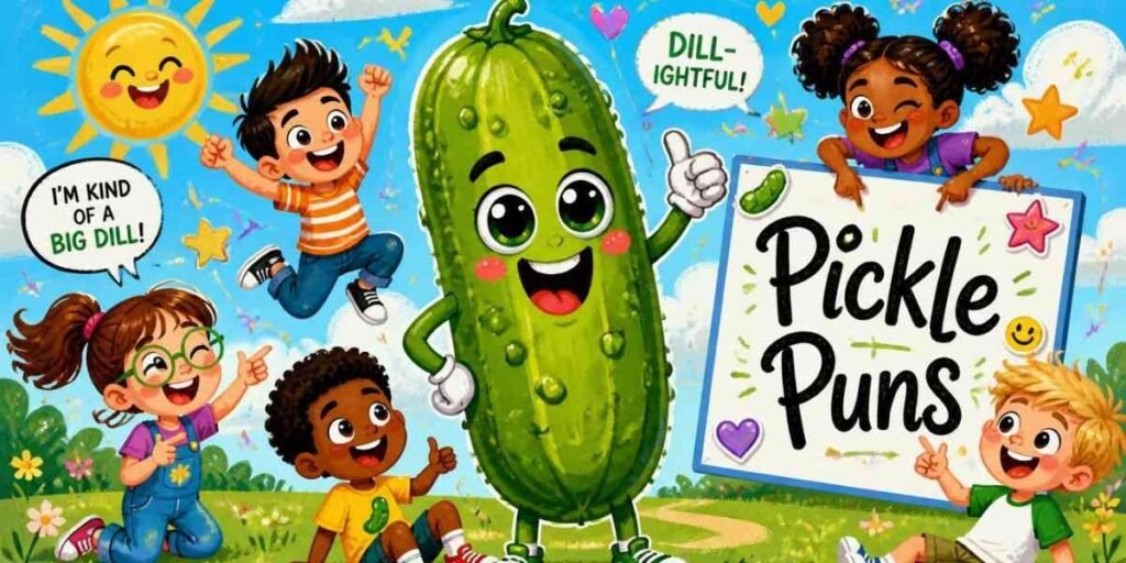 "cartoon pickle character for kid-friendly pickle puns"