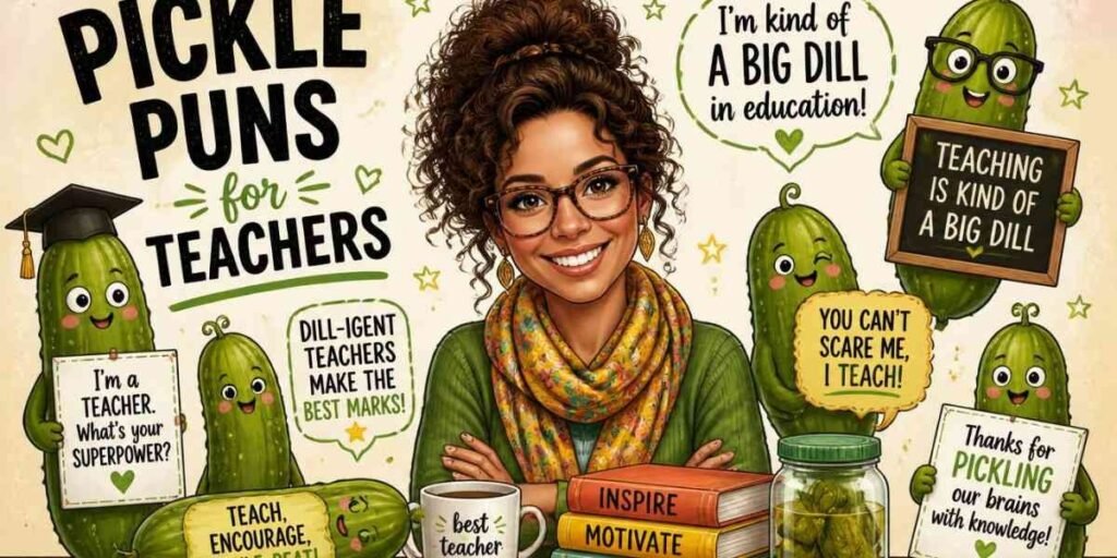 "pickle jar on teacher's desk, pickle pun for teachers"