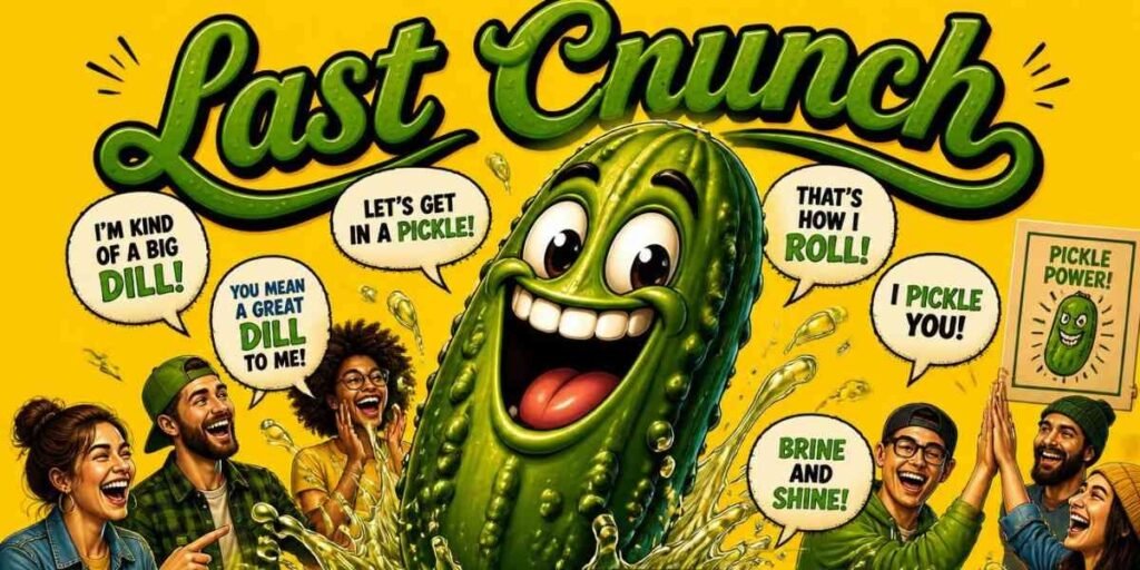  "jar of pickles with smiling face, closing illustration for pickle puns article"