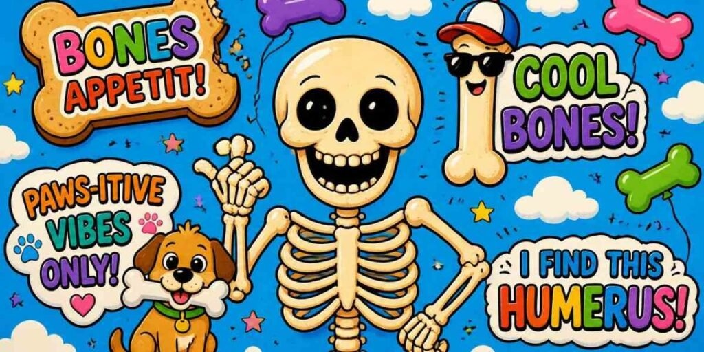  "cartoon skeleton character for kid-friendly bone puns"