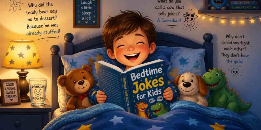 child in bed laughing at a joke