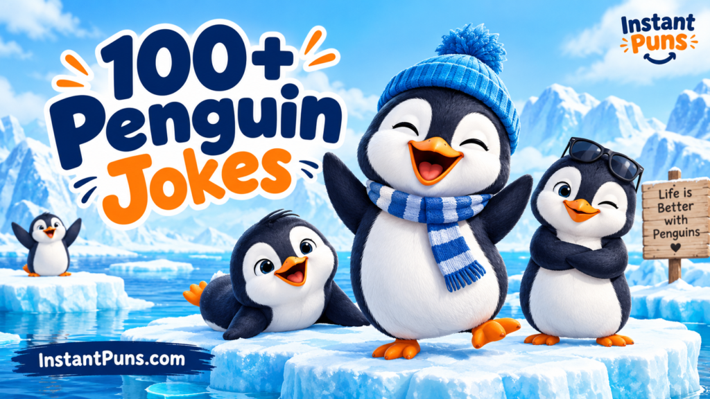 Playful cartoon penguin wearing a scarf on an iceberg