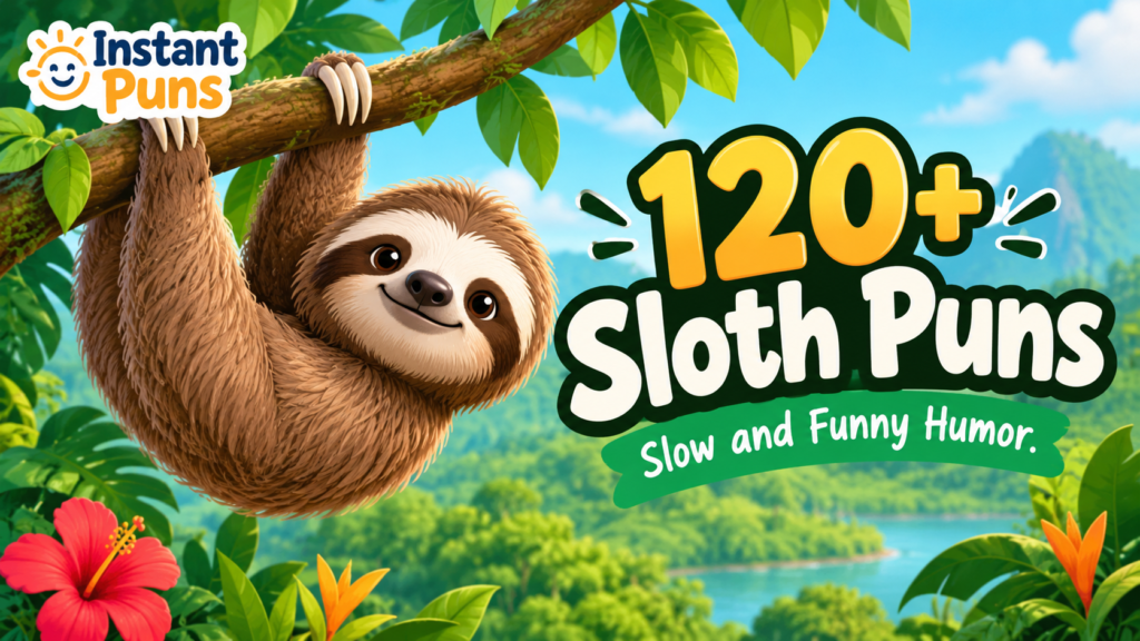 y sloth puns, cute sloth puns, sloth puns for Instagram, lazy sloth jokes, sloth love puns, sloth birthday puns, short sloth puns