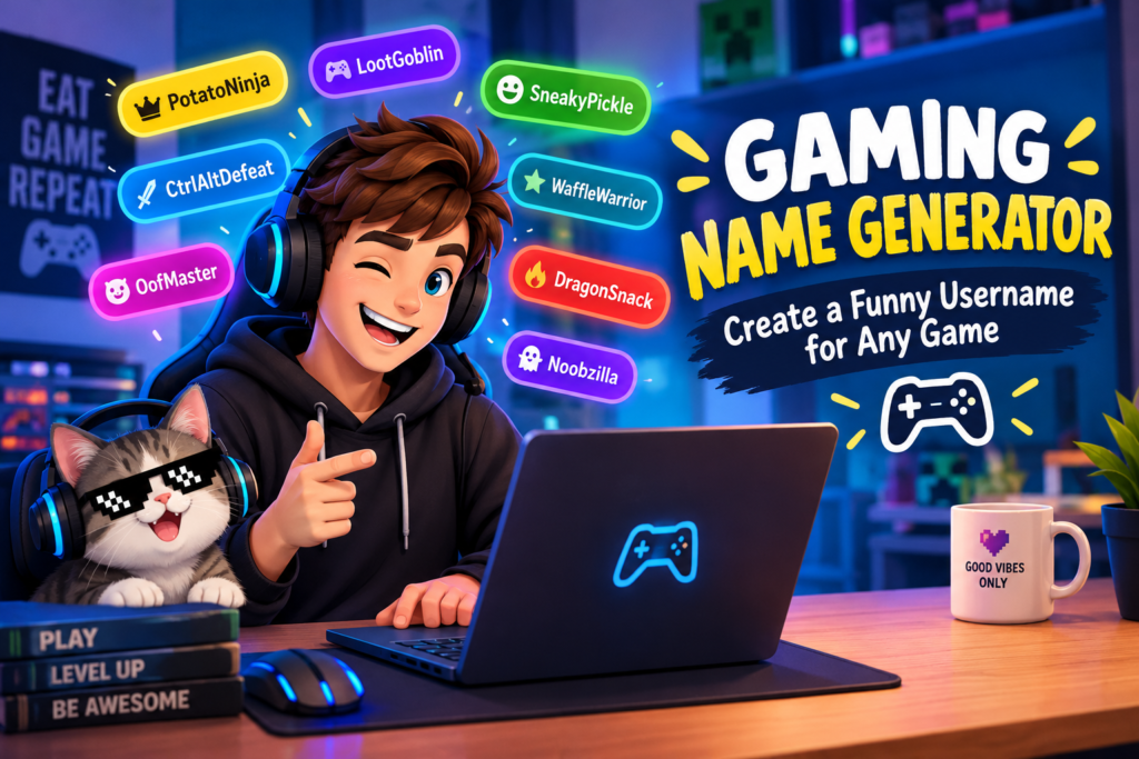 Funny gaming name generator with creative usernames for any game.